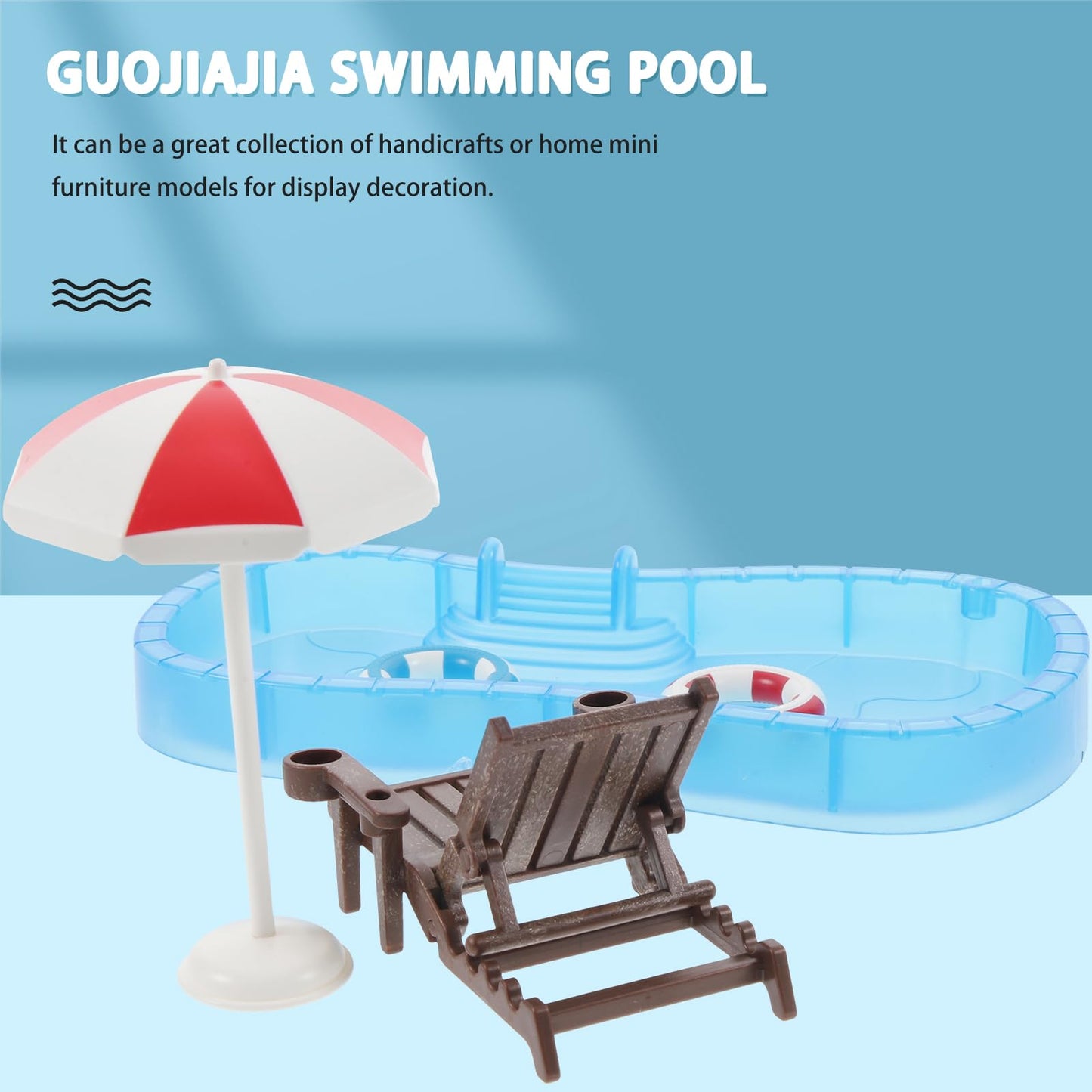 Ciieeo 5 Pieces Miniature Dollhouse Beach Accessories Beach Dollhouse Decoration Set with Umbrella Chair Swimming Ring Swimming