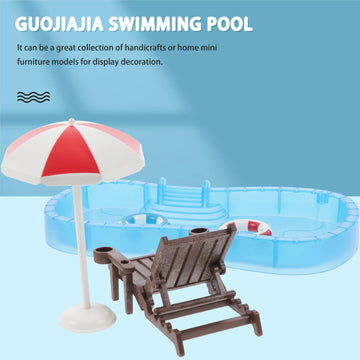 Ciieeo 5 Pieces Miniature Dollhouse Beach Accessories Beach Dollhouse Decoration Set with Umbrella Chair Swimming Ring Swimming