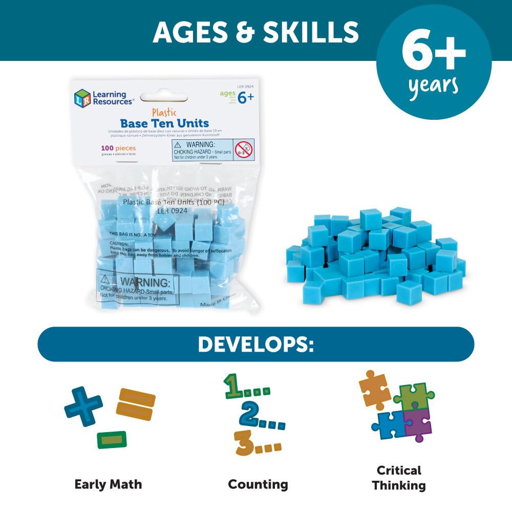 Learning Resources Plastic Base Ten Units, Blue