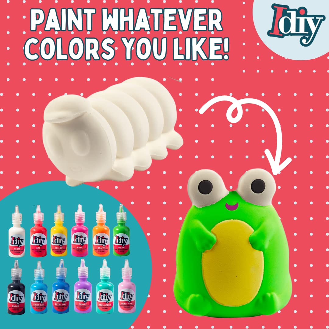 Idiy Party Craft Kit Jumbo Cute Critters Squishies (8 Garden Figures W 12 Fabric Paints)-White Kawaii Slow Rising Squishy Toys,