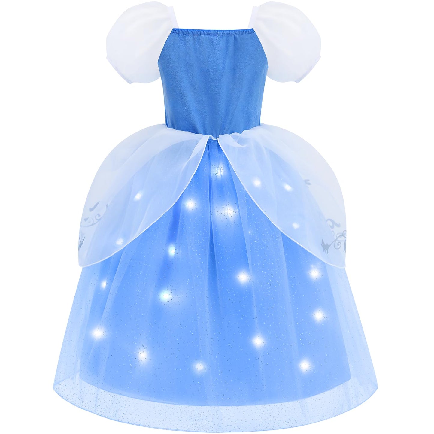 Aolliya Cinderella Light Up Dress for Girls Blue Princess Costumes Fancy Dress Up for Halloween Cosplay Carnival