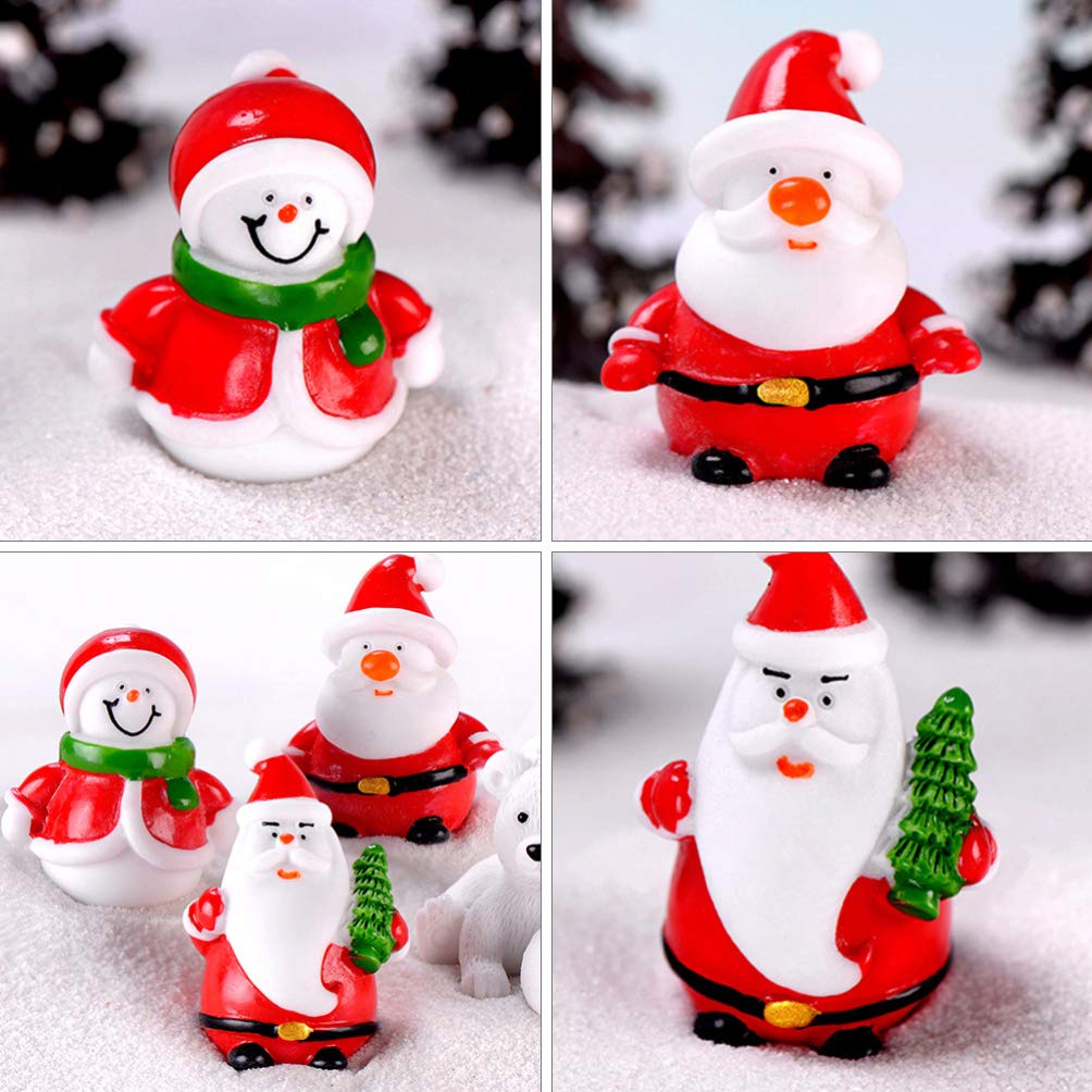Amosfun 18Pcs Christmas Miniature Decorations Mini Santa Snowman Figurine Xmas Fairy Garden Accessories Winter Holiday Party Favors Centerpieces (Random Style)