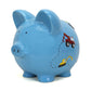 Child To Cherish Ceramic Piggy Bank For Boys, Construction Trucks, Blue