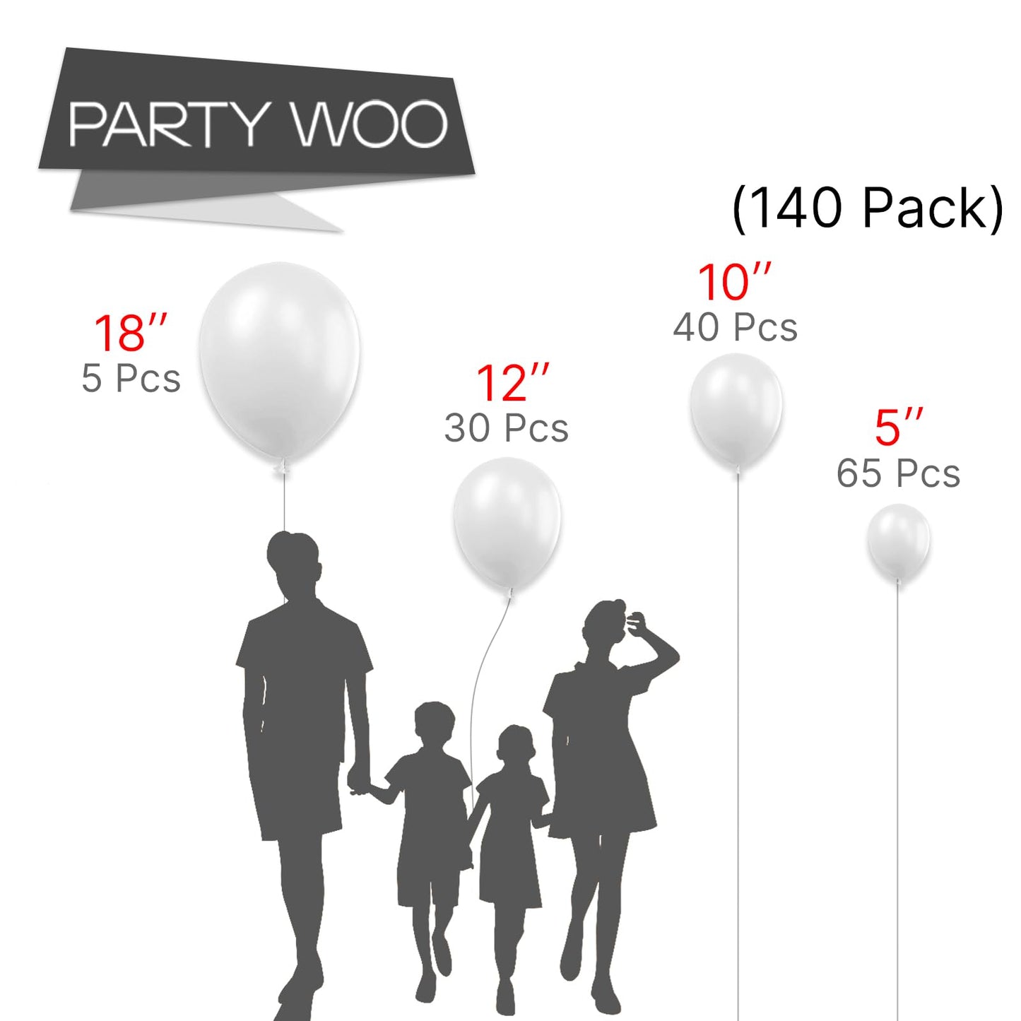 Partywoo White Balloons, 140 Pcs Pearl White Balloons Different Sizes Pack Of 18 Inch 12 Inch 10 Inch 5 Inch White Balloons For Balloon Garland Or Balloon Arch As Birthday Party Decorations, White-Z30