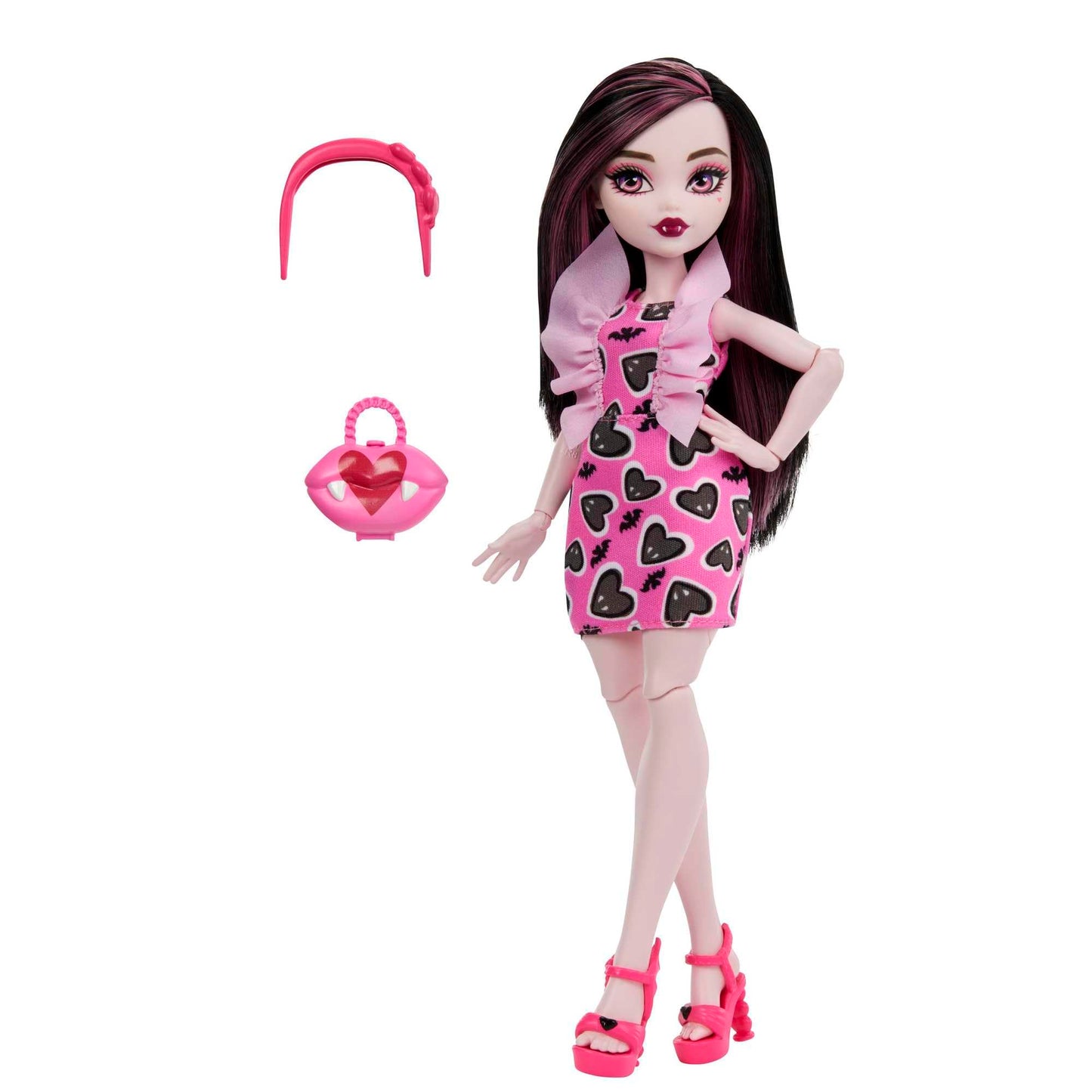 Monster High Draculaura Doll with 10+ Flexible Joints, Pink, Model HKY74, Ideal for Girls Ages 4 and Up