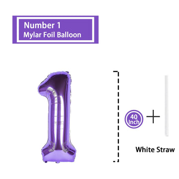 1 Number Balloon Purple 40 Inch Big Foil Mylar 1St Balloons For 1 Year Old Boy Girl Birthday Party Decorations Wedding Anniversa