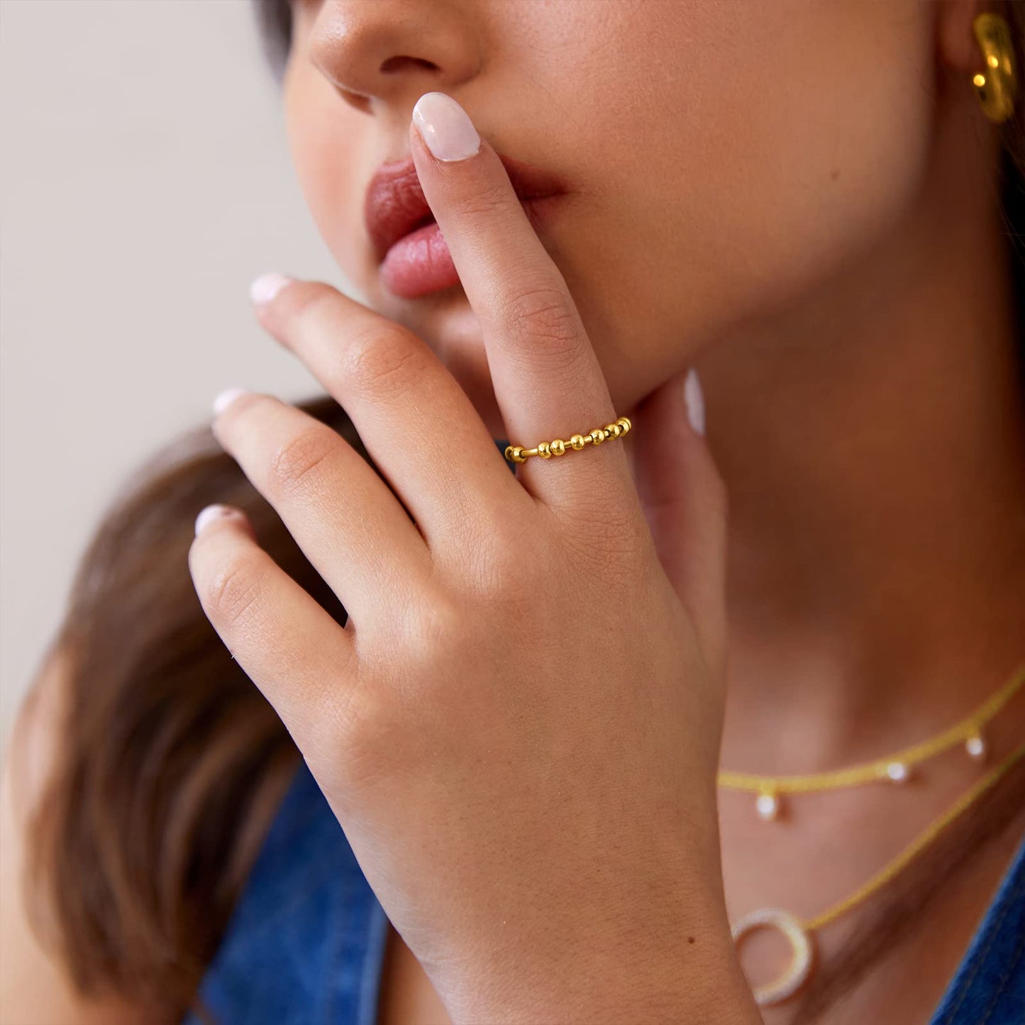 Pavoi Spinning Anxiety Ring (Beads, Yellow Gold, 9)