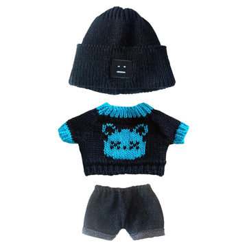 Niannyyhouse 20Cm Plush Doll Clothes Hat Kitten Sweater Flanging Jeans Kpop Doll Clothing (Black+Blue)
