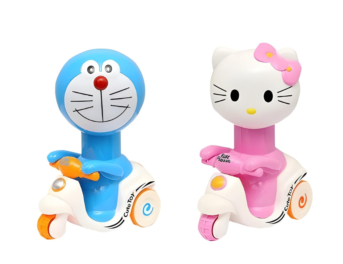 Bhudhar Unbreakable Cartoon Toy Press And Go, Pull Along Friction Toy For Kids (Blue & Pink)