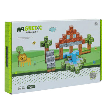 Knick Knack Magnetic World Building Blocks Set | Mini Themed Magnetic Cubes For Kids Ages 3 And Up (99 Pieces)