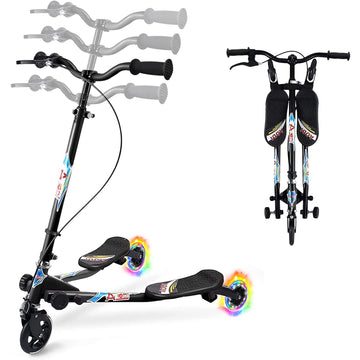 Aodi Swing Scooter For Kids, 3 Wheels Foldable Wiggle Kick Scooter Push Drifting With 4 Adjustable Handlebar & 2 Rear Led Wheel For Boys And Girls Ages 3-8