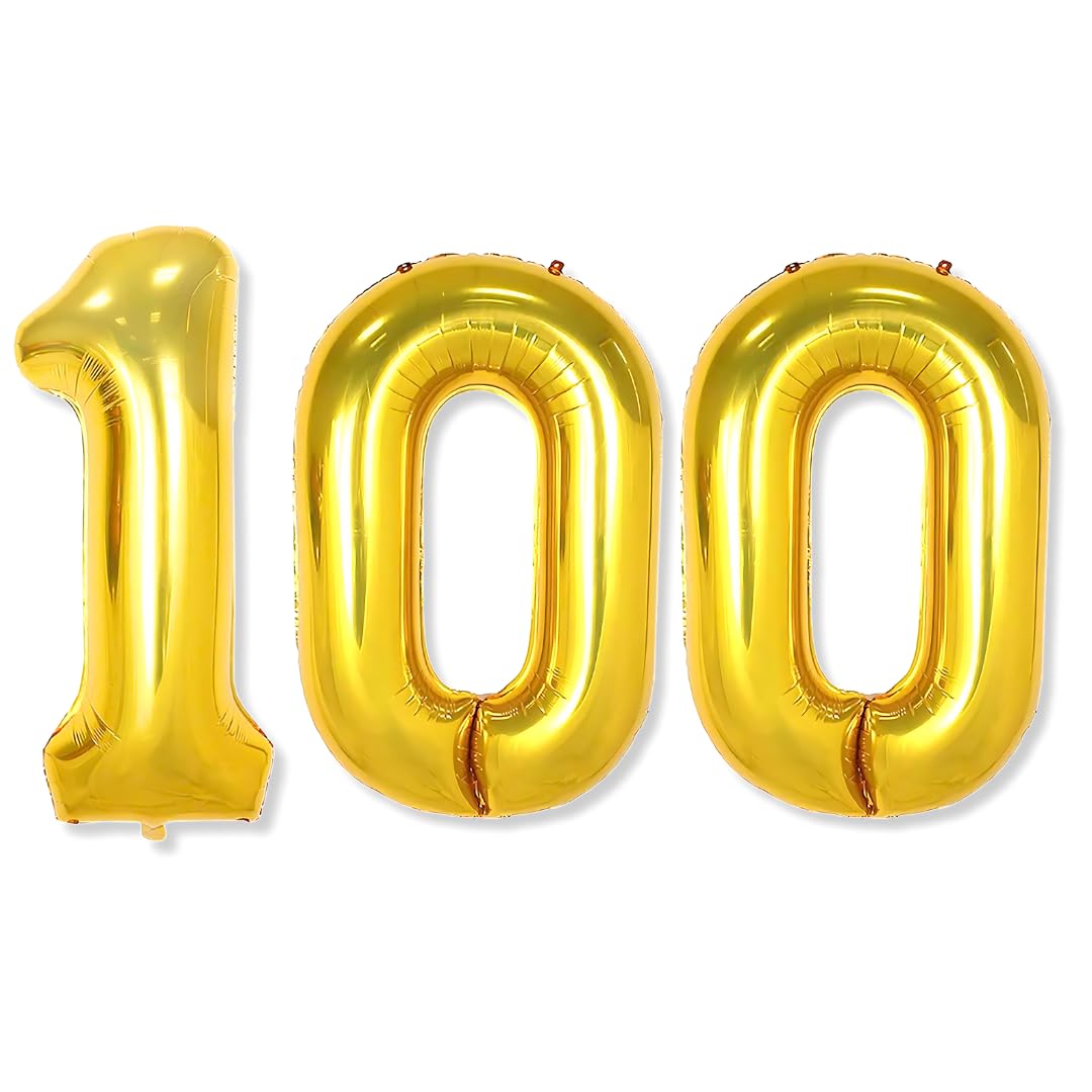 Flyloons 100 Number Golden Foil Balloon 16 inch Size Birthday Decoration Items Pack of 3 | 100th Year Balloons | One Hundred