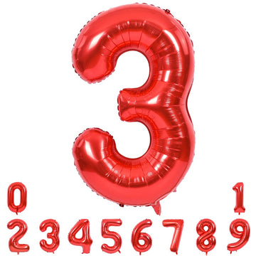 Toniful 40 Inch Red Large Numbers Balloons 0-9, Number 3 Digital 3 Helium Balloons, Foil Mylar Big Number Balloons For Birthday