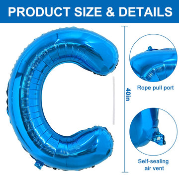 Toniful 40 Inch Large Blue Letter C Balloons Giant Alphabet Letter Balloons,Foil Mylar Big Balloons For Birthday Party Anniversa