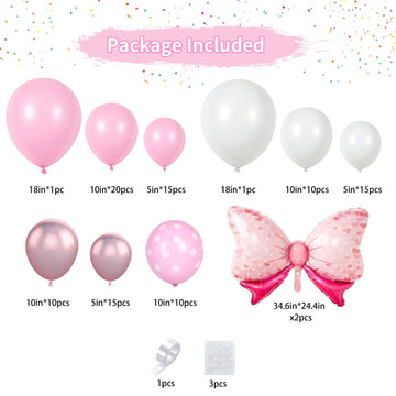 Pink Mouse Balloon Garland Arch Kit For Cartoon Mouse Theme Birthday Party Decorations Girl Kids, Pink White Rose Red Bow Foil Balloons For Mouse Baby Shower Decorations