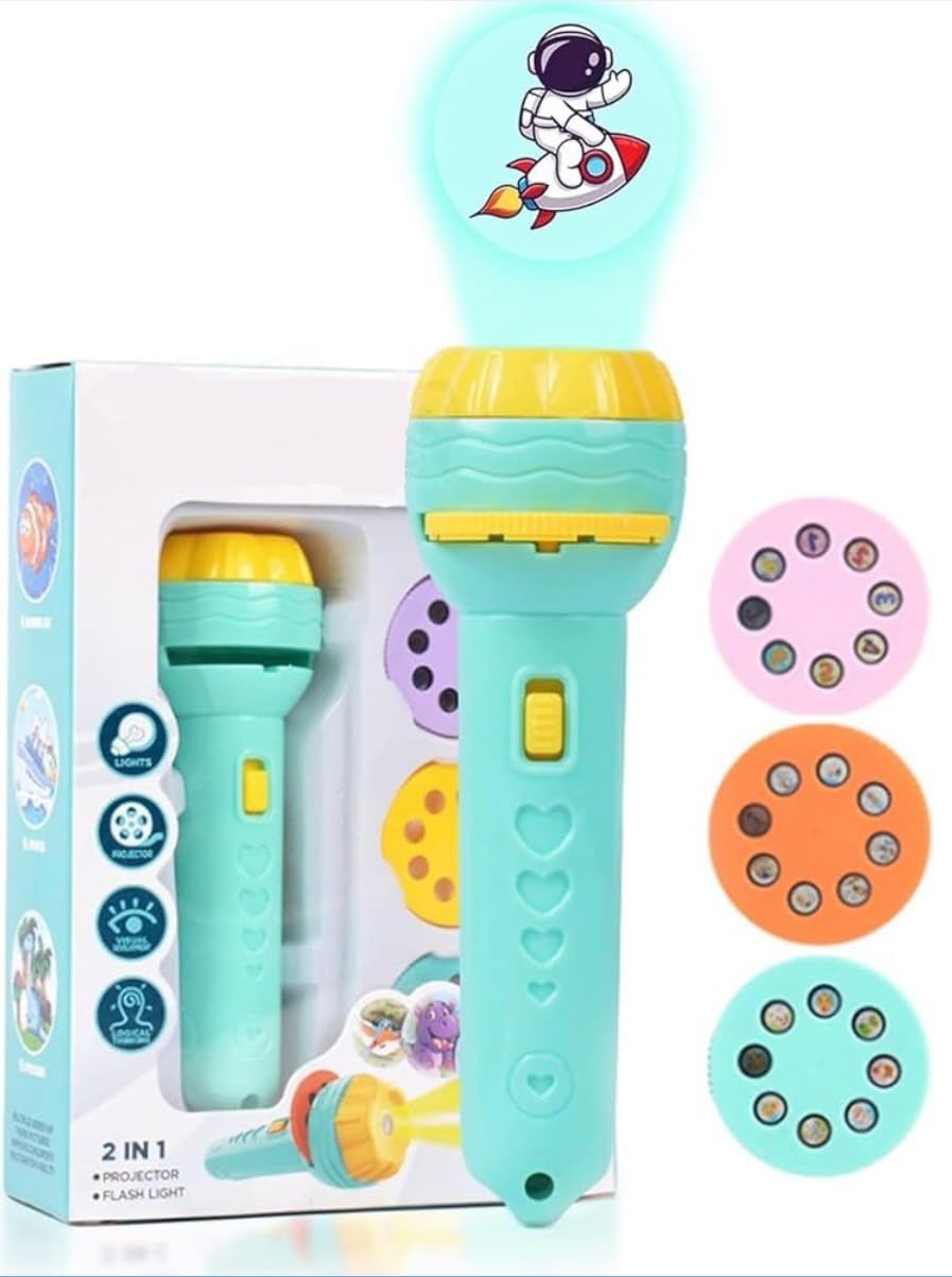Mini Projector Torch Toy, 3 Slides 24 Patterns Slide (Pack of 2) Flashlight Torch for Kids Projection Light Toy Slide Lamp Educa