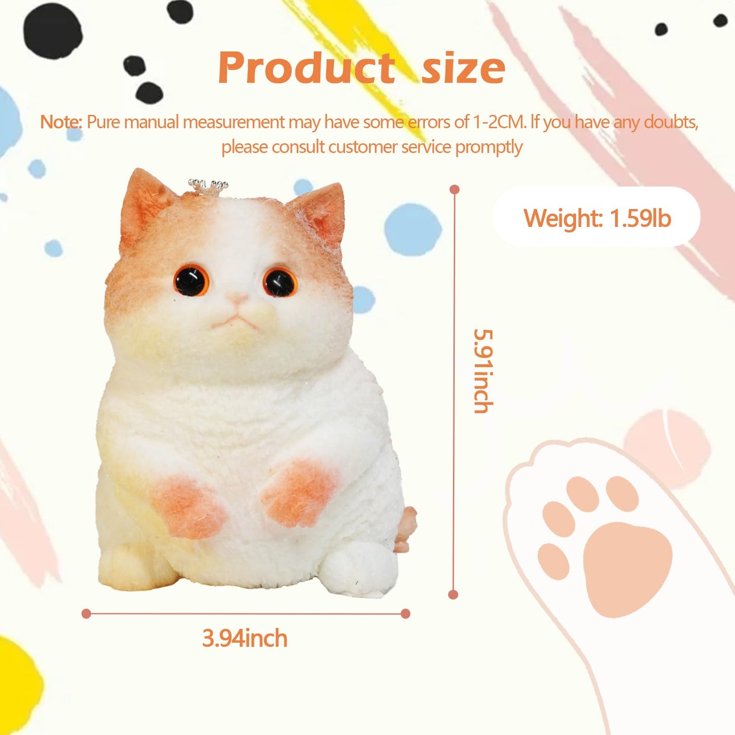 Taba Giant Cat Squishy For Kids Adults, Big Furry Cat Squishy Toys For Stress Relief, Super Soft Squeeze Fidget Toy (Crown Cat)