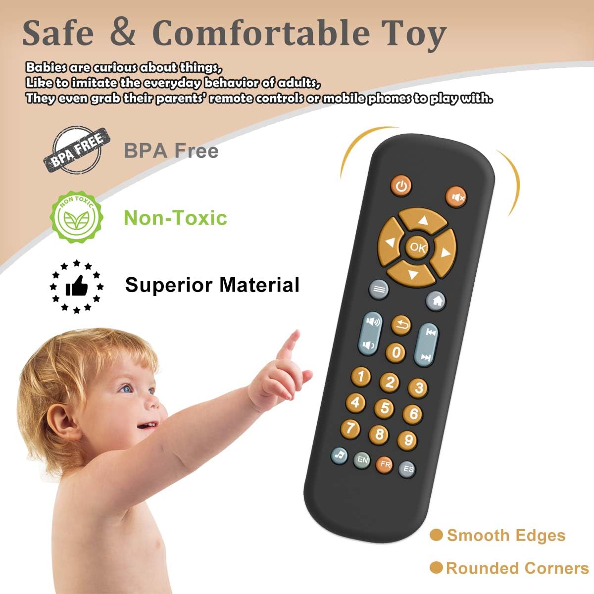 Koesmg Baby Tv Remote Control Toy With Light And Sound, Early Educational Music Toy With English/French/Spanish, Gift Toy For 6