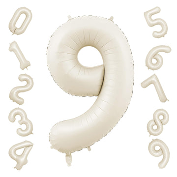40 Inch Cream Number 9 Balloon, Beige Large 9Th Birthday Balloons, Digital 9 Cream White Giant 9 Foil Balloon Helium For Boys Gi
