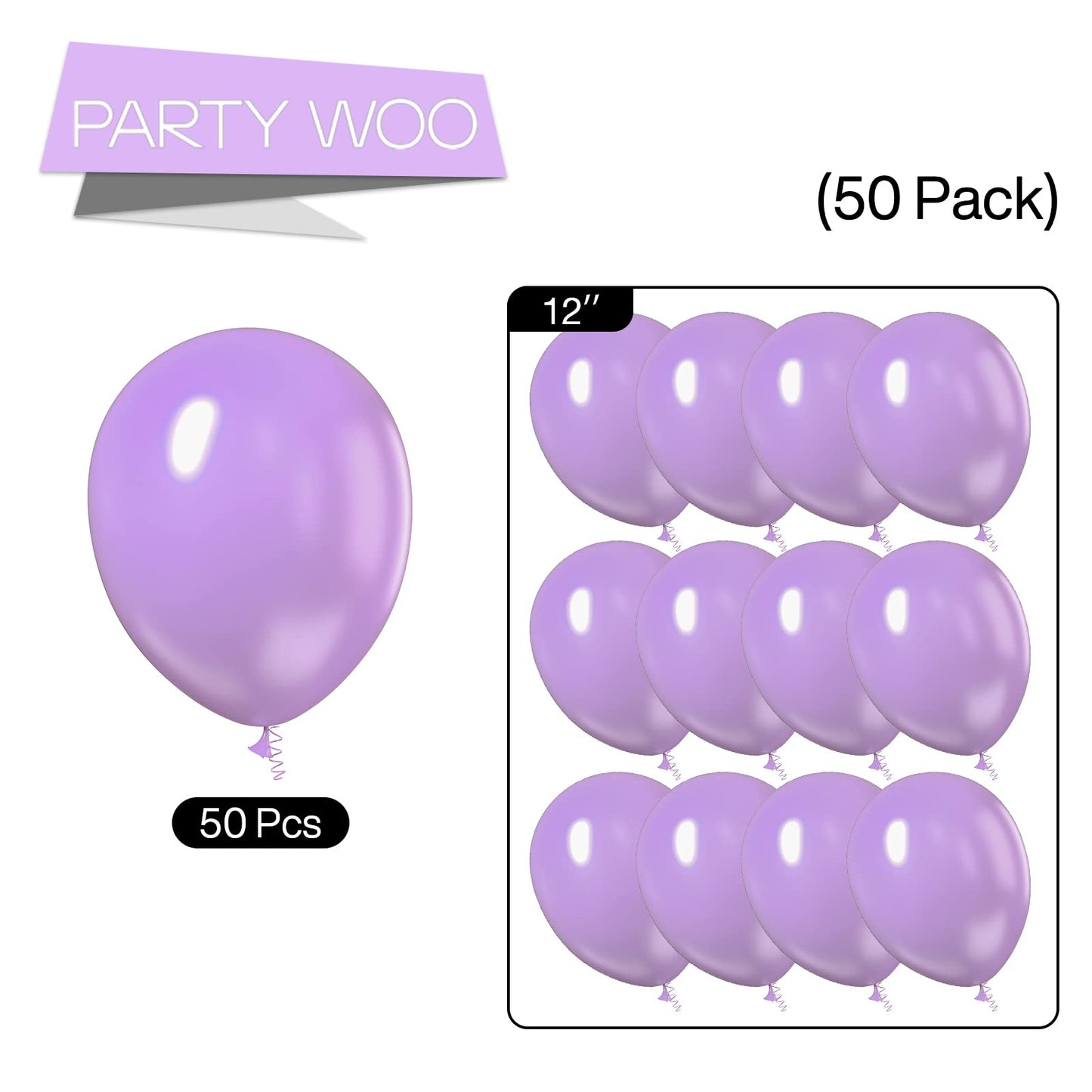 Partywoo Pastel Purple Balloons, 50 Pcs 12 Inch Pale Lavender Balloons, Lilac Balloons For Balloon Garland Balloon Arch As Party Decorations, Wedding Decorations, Baby Shower Decorations, Purple-Q10