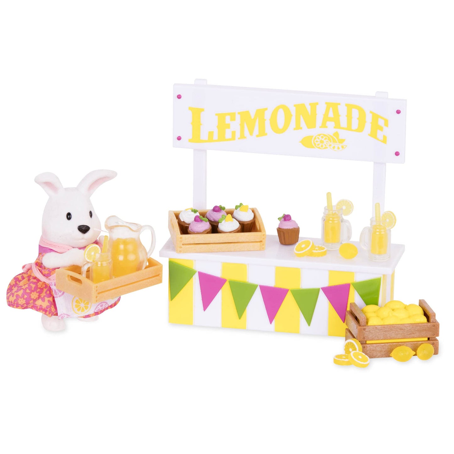 Li'l Woodzeez Lemonade Stand Playset with Rabbit Figurine, 25 Pieces, Imaginative Play, Multicolor, Model WZ6539Z