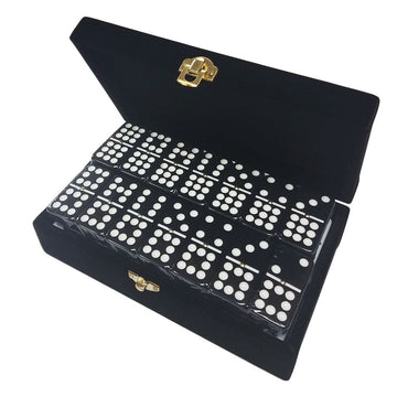 Marion Double 9 Domino Set (55 Tiles) Jumbo Tournament Professional Size With Spinners In Elegant Velvet Storage Box (Black)