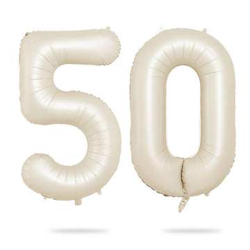 Biapian 40 Inch Cream Number 50 Balloon, 50Th Birthday Balloons, Big Digital 50 Beige White Giant 50 Foil Balloon Helium For Men