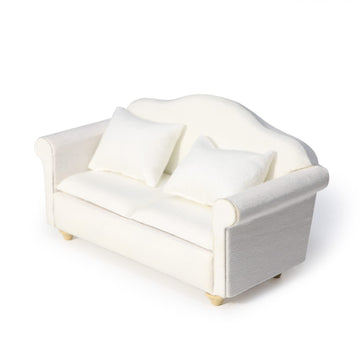 Dollhouse Couch Miniature Sofa With Pillows Dollhouse Living Room Funiture 1:12 Scale Model 3 Pcs High Simulation Upholstered Wooden Fabric Armchair Mini Room Artificial House Scene Decoration (White)