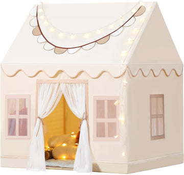 Wilwolfer Play Tent For Kids Indoor - Kids Play Tent Indoor Toddlers Play Tent Large Toddler Tent For Kids Toy House Birthday Gift For Boys & Girls Playroom Decor (Beige Playhouse)