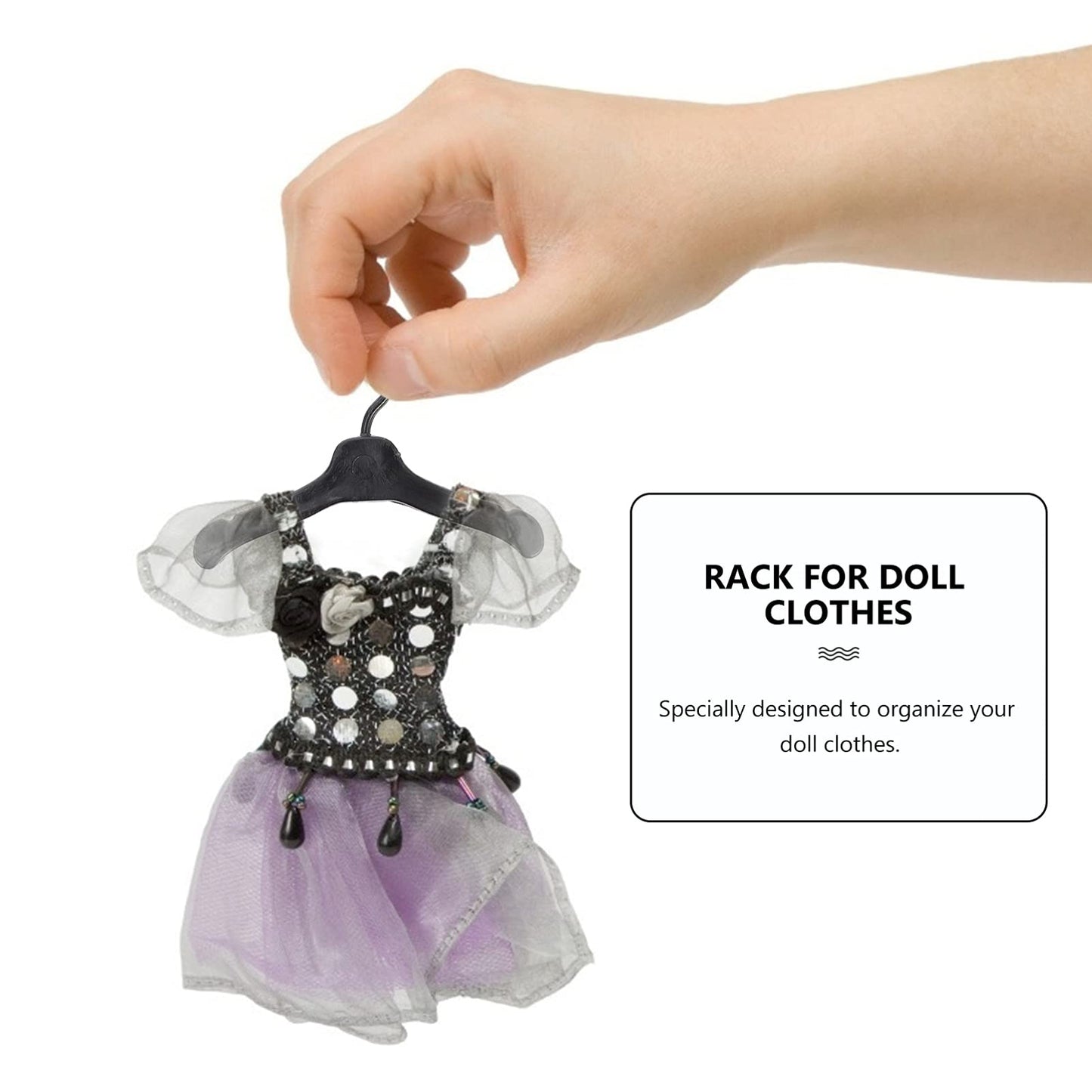 50Pcs Plastic Doll Clothes Hangers Doll Outfit Hanger Miniature Clothes Hanger Dollhouse Clothes Accessories (Black)