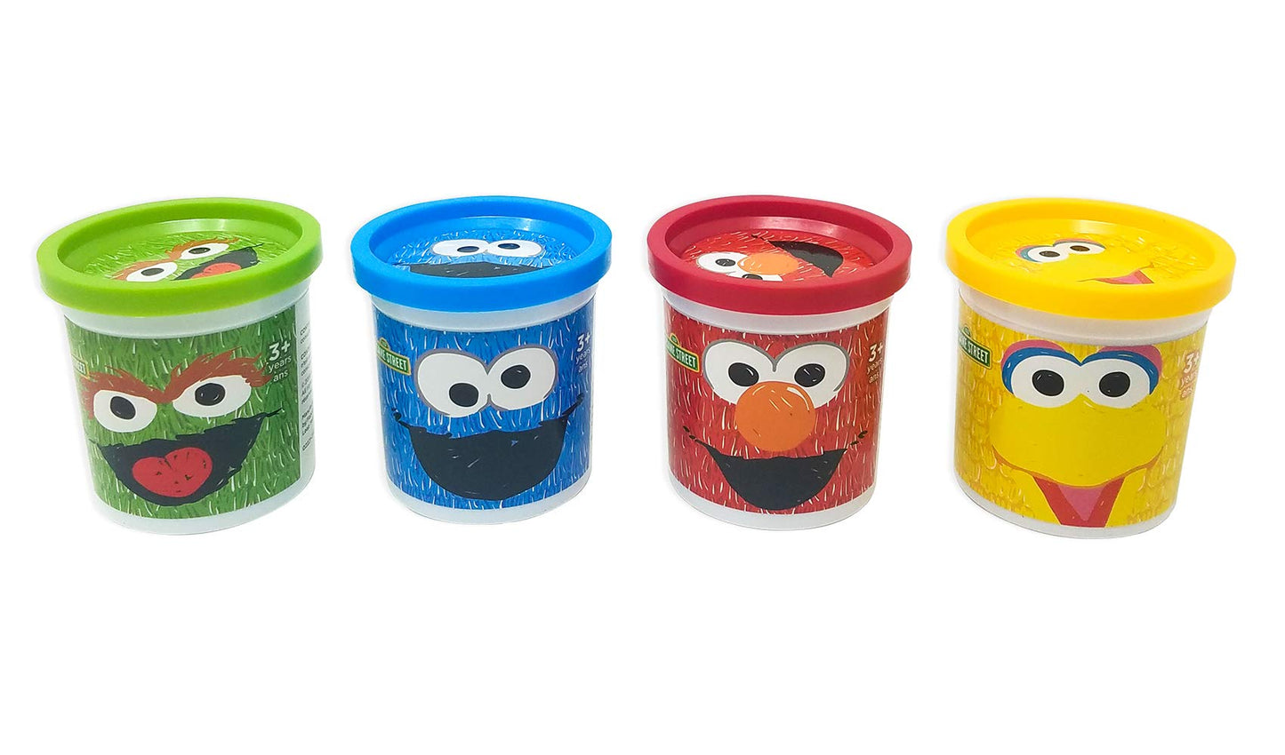 Sesame Street Modeling Play Dough | 4-Pack of 4oz Cans | Assorted Colors and Non Toxic | Elmo, Cookie Monster, Big Bird, Oscar t