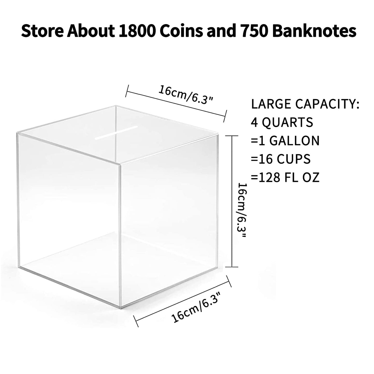 Yamahiko Clear Piggy Bank for mature-themeds  Must Break to Access Savings Clear Acrylic Piggy Bank Money Tip Change Box to Help Budget and Save  Unopenable Savings Coin Money Piggy Bank Jar Box for mature-themed  XL