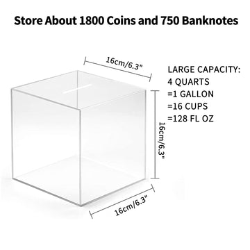 Yamahiko Clear Piggy Bank for mature-themeds  Must Break to Access Savings Clear Acrylic Piggy Bank Money Tip Change Box to Help Budget and Save  Unopenable Savings Coin Money Piggy Bank Jar Box for mature-themed  XL