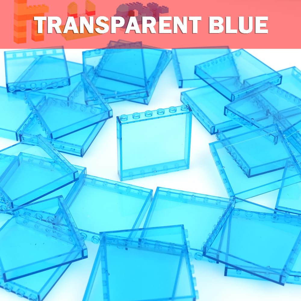 MALEKO Transparent Clear Window House Building Bricks, Classic Flat Plates Pieces and Parts Block Compatible with Major Brands (