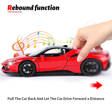 Toy Cars Ferrari Model for Kids 1:32 Diecast Metal Toy Cars,Pull Back Car with Light and Music Ferrari SF90 Toy Car Collectible