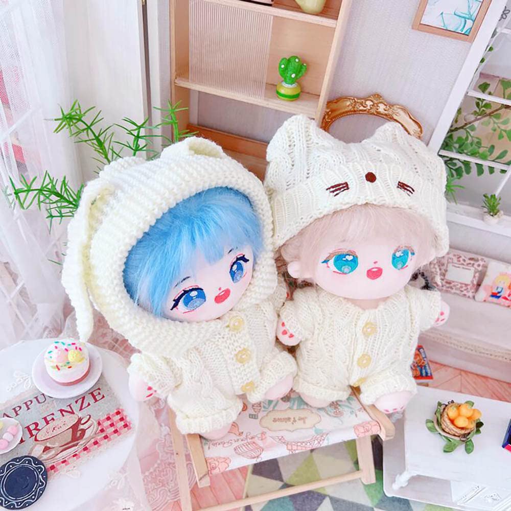 niannyyhouse 20cm Plush Doll Clothes Rabbit Ears Woolen Thread Onesies 8in Doll Accessories (A)