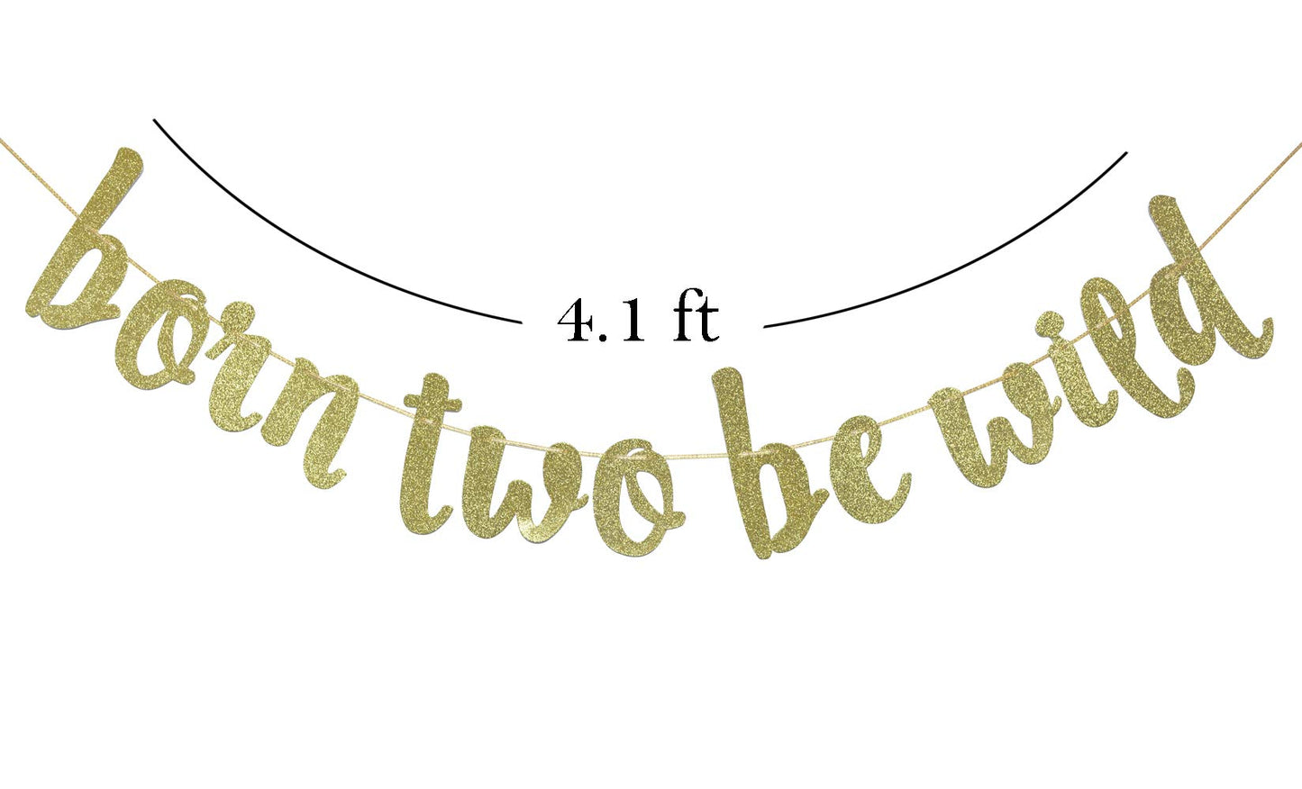 Born Two Be Wild Glitter Banner, Two Years Old Banner, 2nd Birthday Party Decor (Gold)