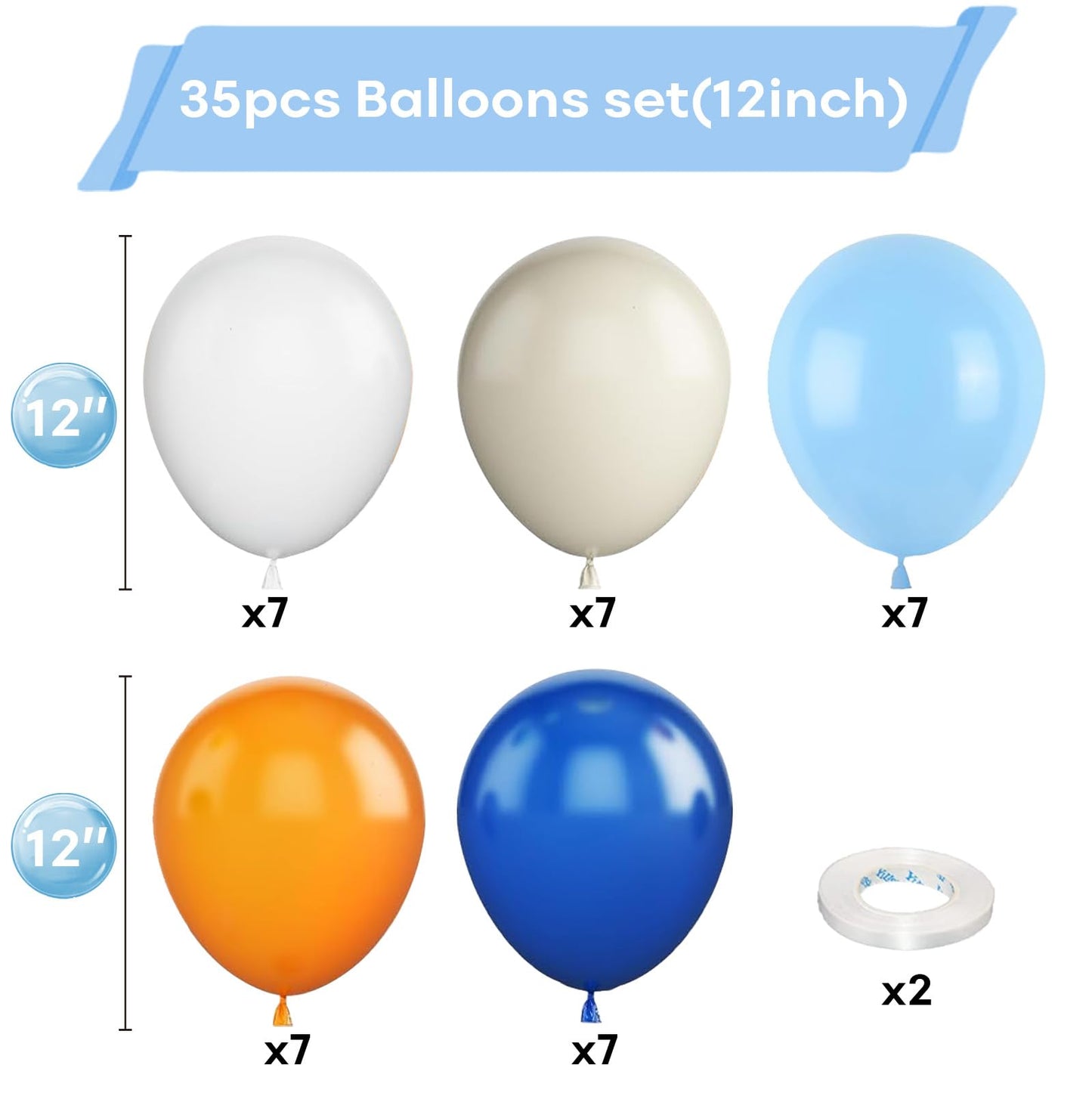 Togvu 35 Pack Balloons, Blue Orange, Reusable Latex, For Baby Shower, Birthday, Wedding Decorations, With 2 Ribbons