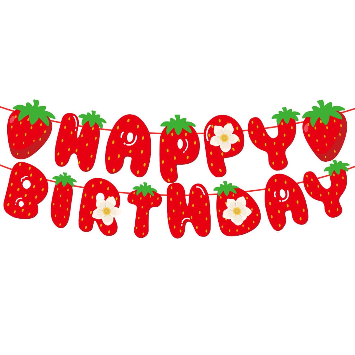Meetingu Strawberry Happy Birthday Banner, Strawberry Themed Birthday Party Decoration, Berry Sweet Girl Party Decoration