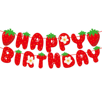 Meetingu Strawberry Happy Birthday Banner, Strawberry Themed Birthday Party Decoration, Berry Sweet Girl Party Decoration