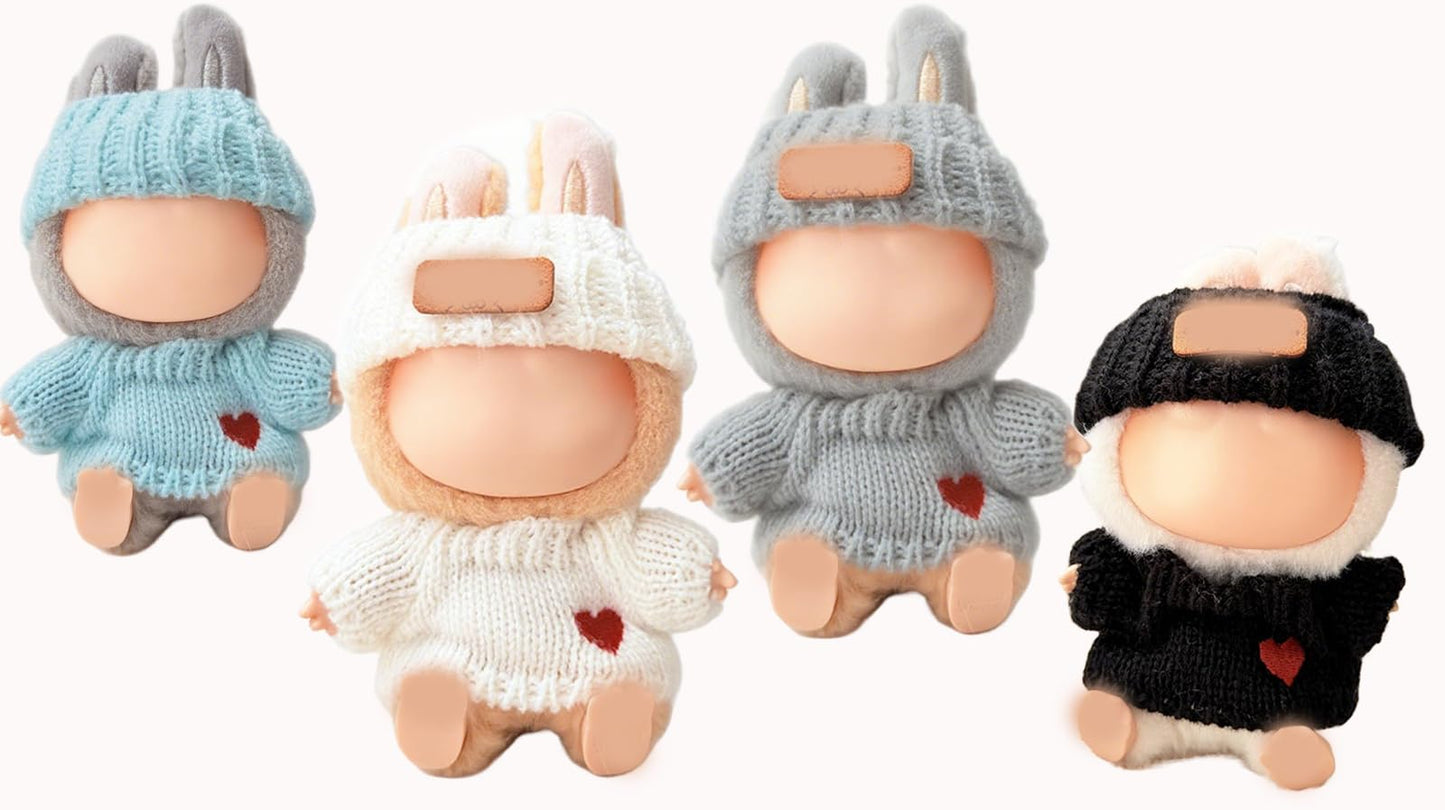 Doll Clothes Compatible with Labubu 2 Set Outfits(4 Pieces)  Adorable 17cm/15cm Handcrafted Crochet Doll Clothes Ropa Designer Accessories for La Bubu Hat & Sweaters (Balck & White)