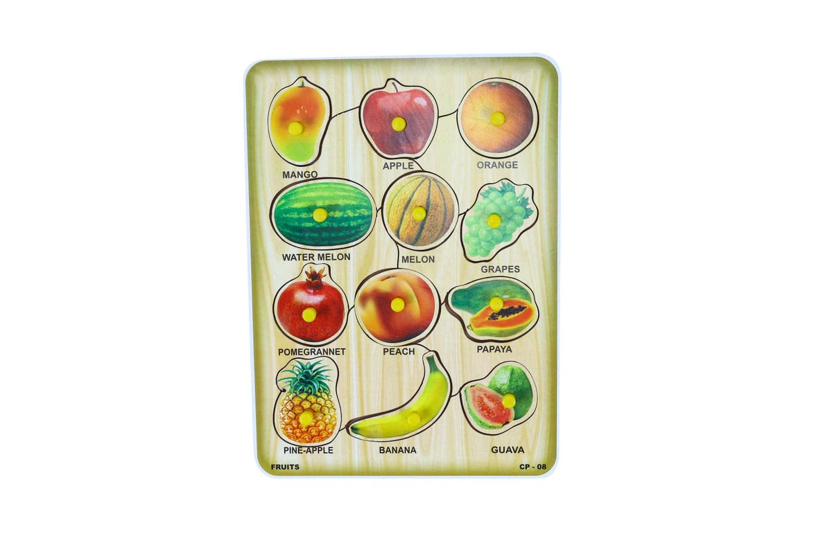 AKH69 Kids Educational Game on Wooden Board Fruit Name Puzzle on Wooden Board (12 Different Fruits)