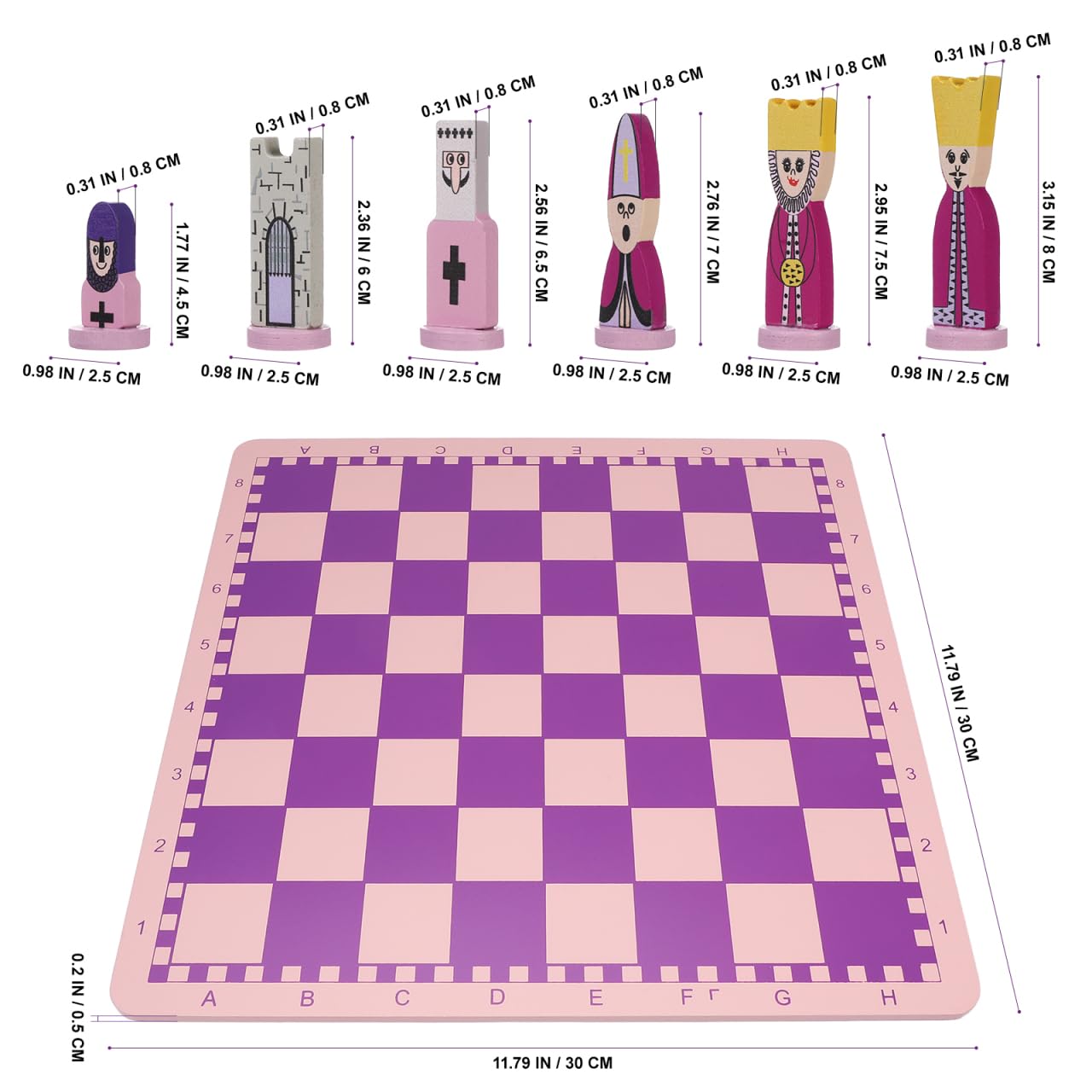 TOYANDONA Wooden Chess Set  11.8 inch Cartoon Travel Chess Set Pink Chess Board Game Set with Cute Chess Pieces for Kids and mature-themeds