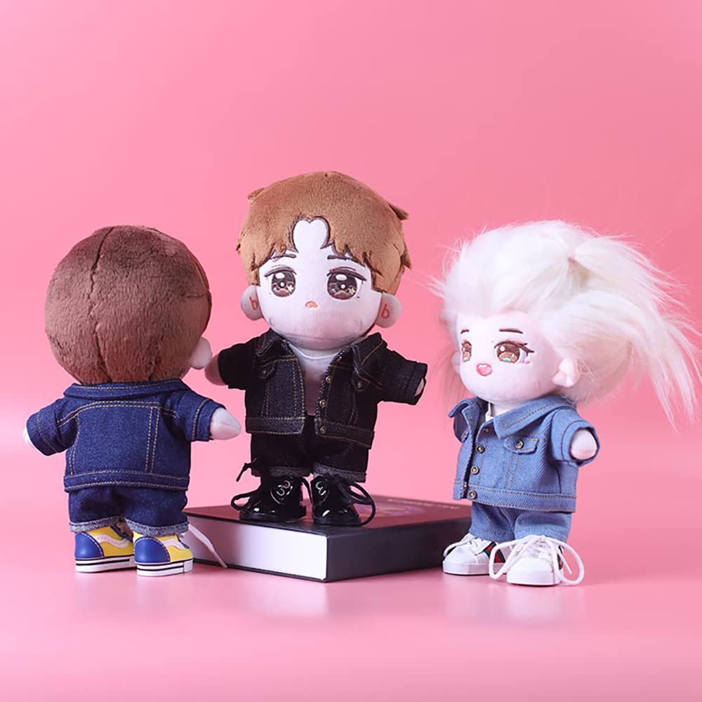 Niannyyhouse Denim Jackets Jeans White T-Shirt 7.8In(20Cm) Plush Humanoid Stuffed Doll Clothes (Dark Blue)