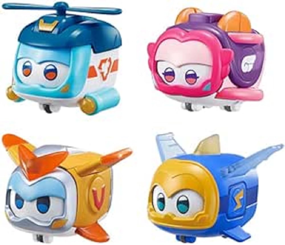 Super Wings Super Pets 4-Pack Action Figures - Jerome, Golden Boy, Shine, Ellie, Light Effect, Plastic, Mix Color, Model EU770491