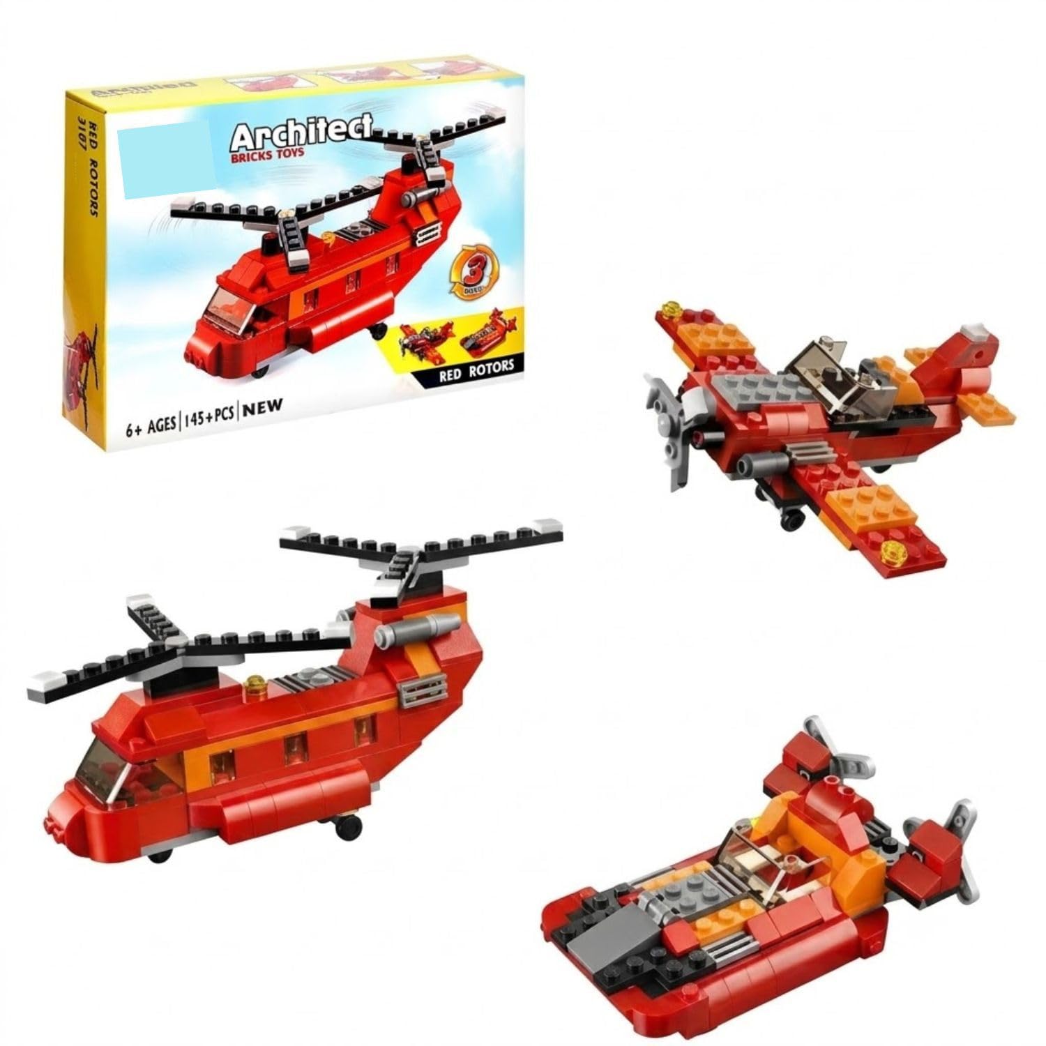 Ruzarth 3 In 1 Aircraft Building Blocks Toy For Kids 6+ Years, Helicopter Airplane Speed Boat Building Set, Stem Educational Bri
