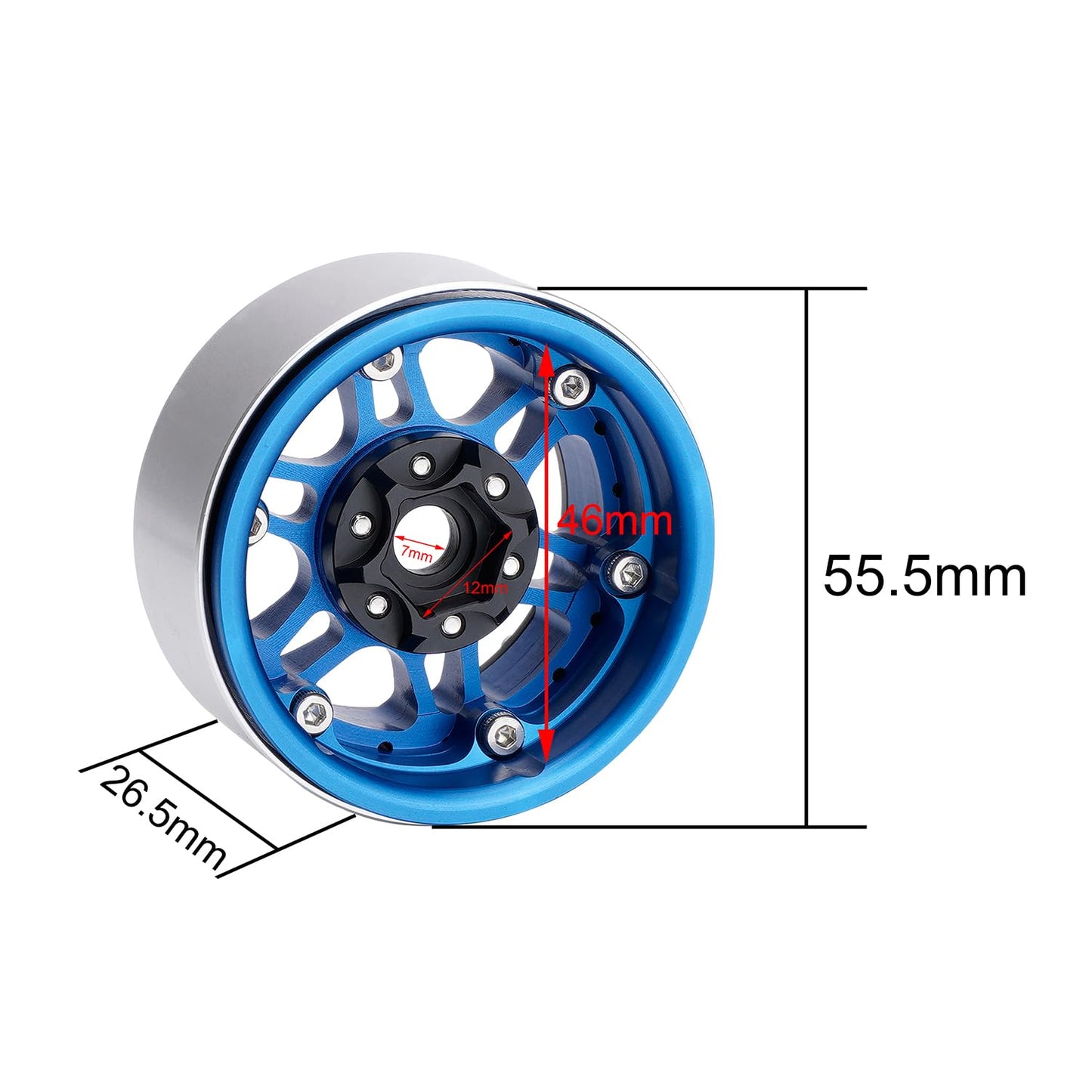 TCRC 4PCS Aluminum 1.9'' High Mass RC Beadlock Wheel Hubs for 1/10 RC Crawler Car TRAXXAS TRX4 TRX6 Axial SCX10 Tamiya CC01 (Blu