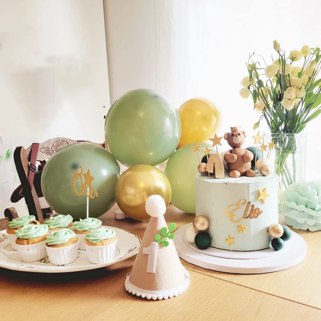 Sage Green Gold White Party Balloons, 50Pcs Sage Green And Gold Confetti Party Balloons For Birthday Baby Shower Engagement Wedd