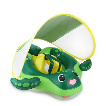 Sloosh Baby Swimming Floats With Removable Sun Canopy, Inflatable Baby Pool Float, Sea Turtle Design Infant Swim Float Ring Swimming Pool Accessories For Age 12-36 Months(S)