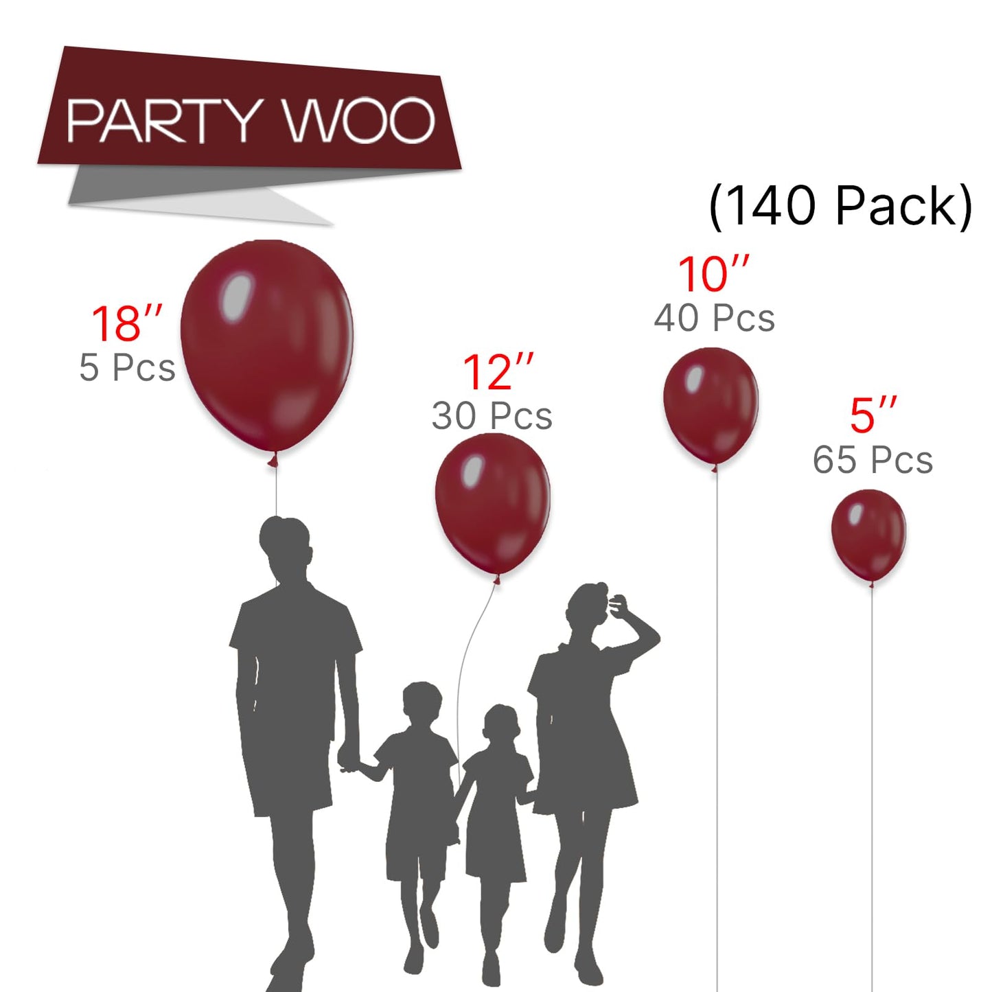 Partywoo Pearl Burgundy Balloons, 138 Pcs Burgundy Balloons Different Sizes Pack Of 18 Inch 12 Inch 10 Inch 5 Inch Maroon Balloons For Balloon Garland Or Balloon Arch As Party Decorations, Red-Z61